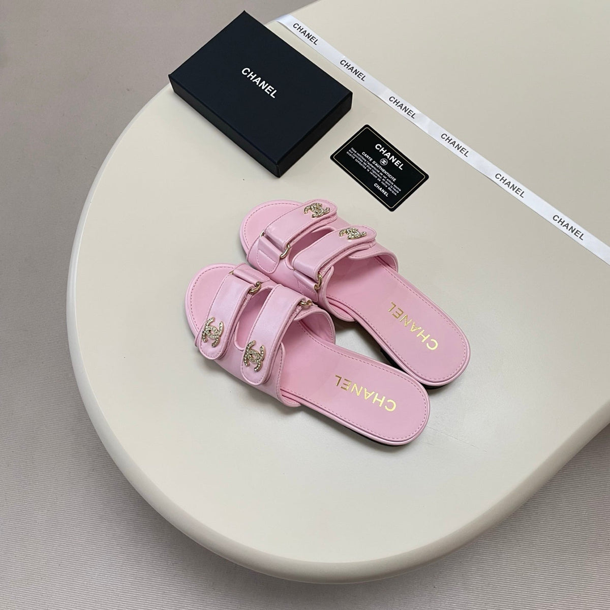 Crystal Double C Velcro Slide Sandals - Pink - View 4