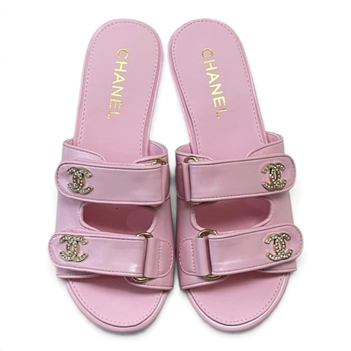 Crystal Double C Velcro Slide Sandals - Pink - View 2