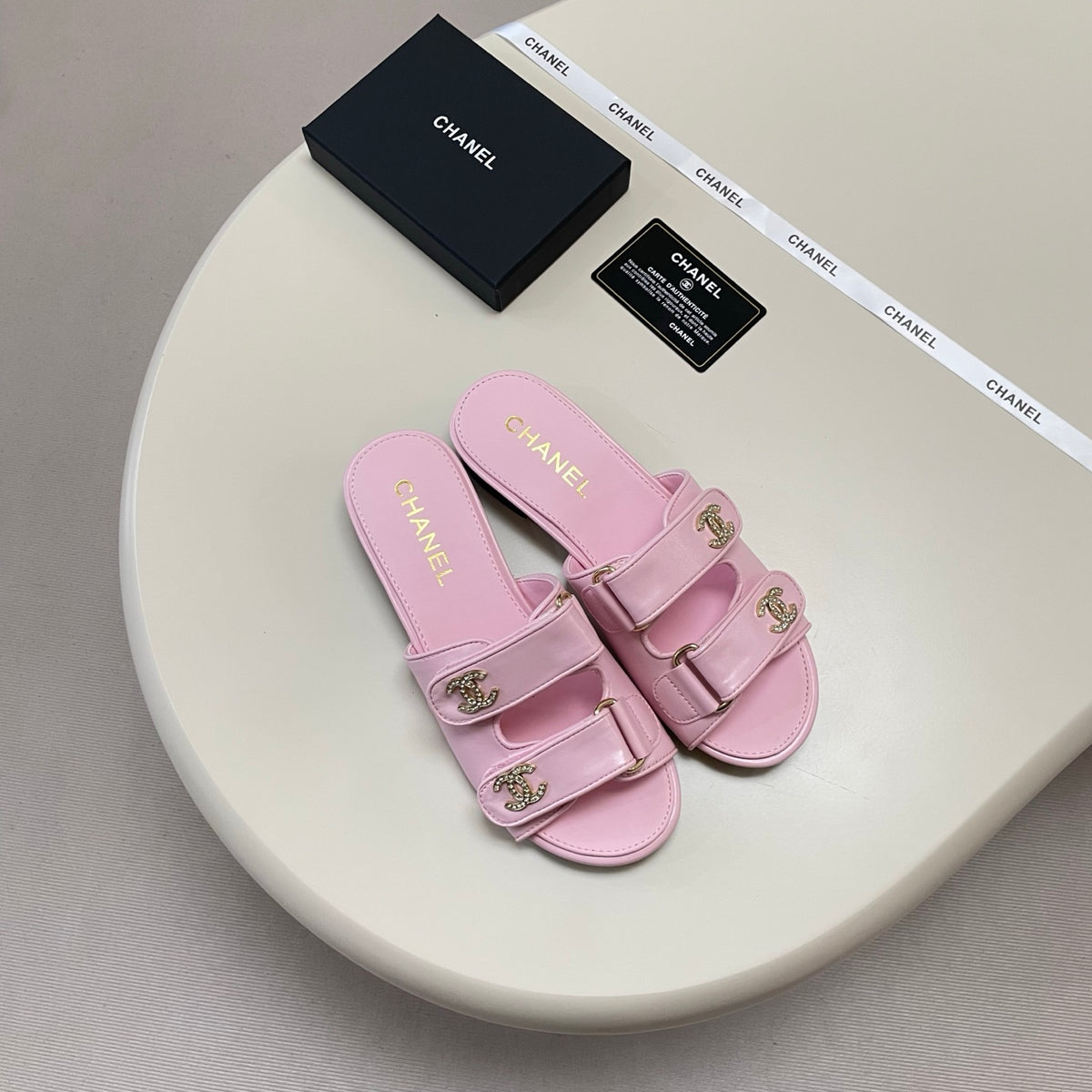 Crystal Double C Velcro Slide Sandals - Pink - View 3