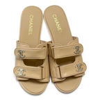 Crystal Double C Velcro Slide Sandals - Beige - View 2