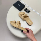 Crystal Double C Velcro Slide Sandals - Beige - View 5