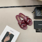 Crystal Double C Velcro Flat Sandals - Burgundy - View 3