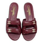Crystal Double C Velcro Flat Sandals - Burgundy - View 1
