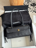 26S Small Shopping Bag in Black Grained Calfskin