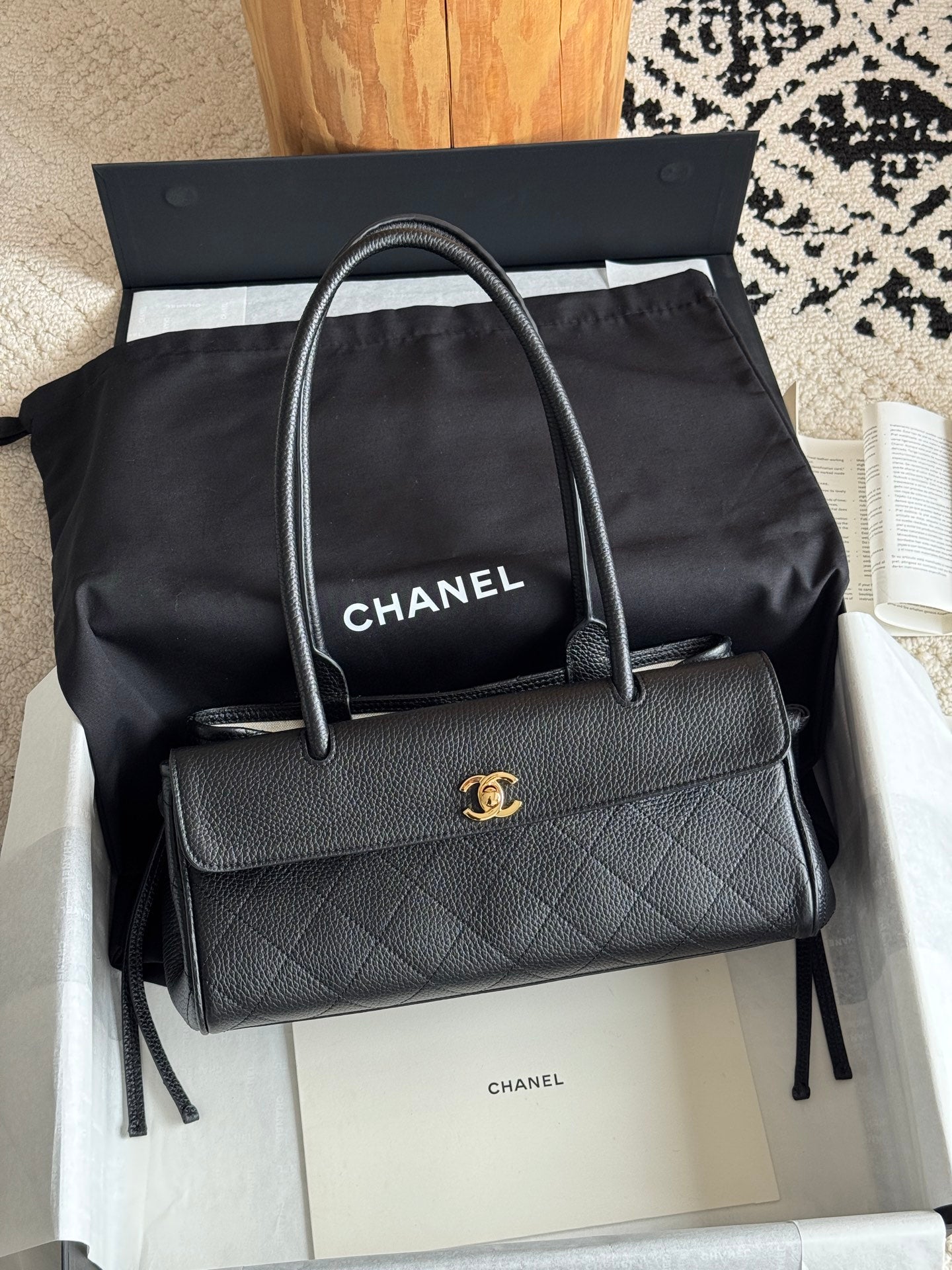 26S Small Shopping Bag in Black Grained Calfskin