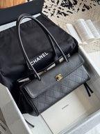 26S Small Shopping Bag in Black Grained Calfskin