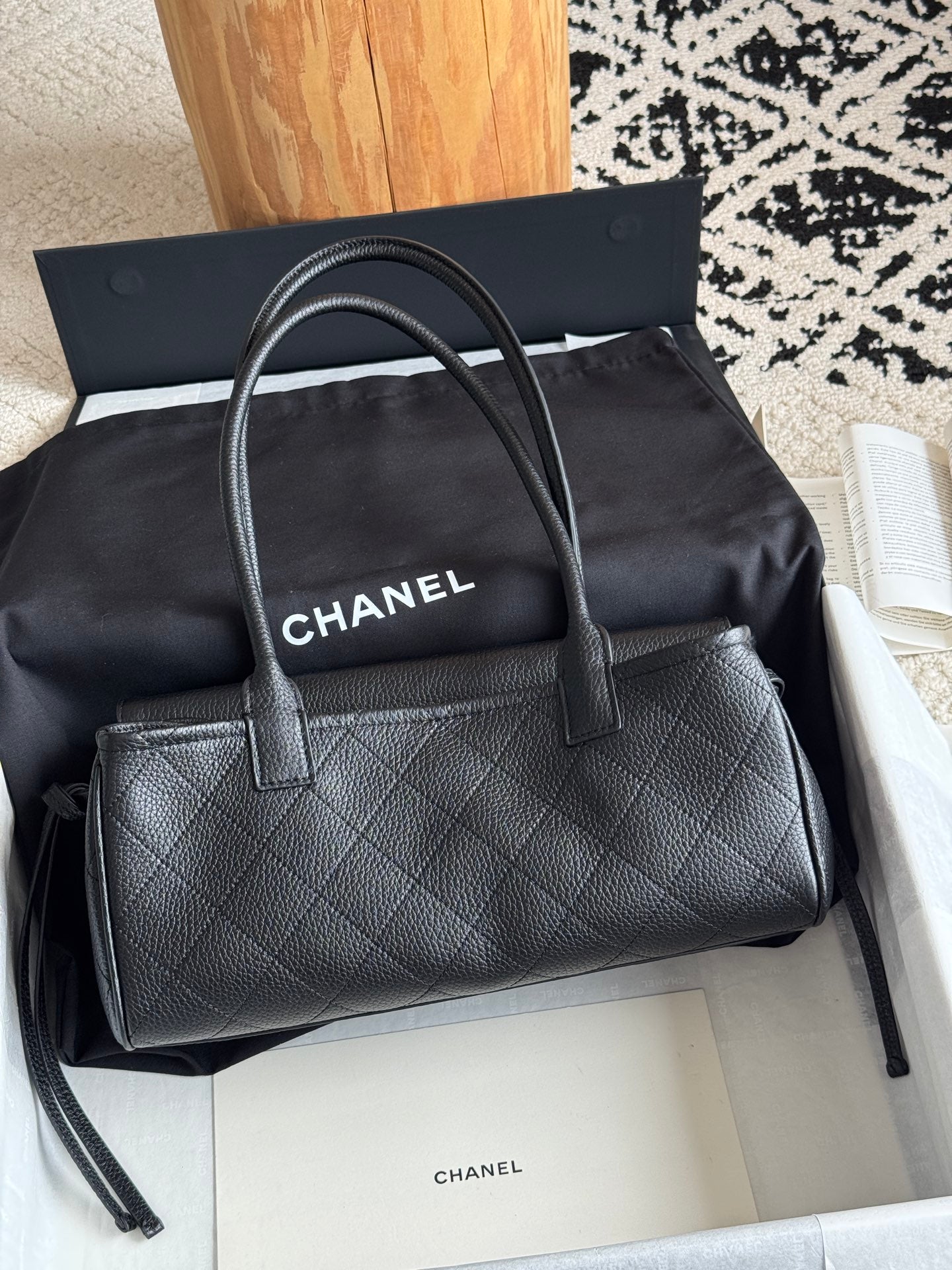 26S Small Shopping Bag in Black Grained Calfskin