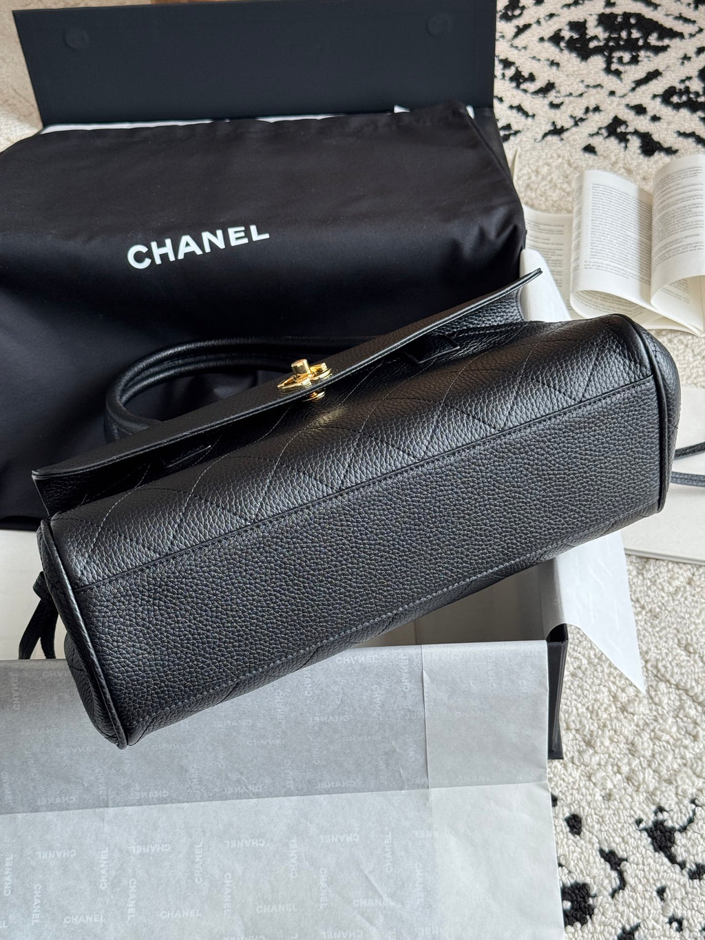 26S Small Shopping Bag in Black Grained Calfskin