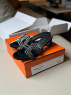 Crystal Buckle Mid-Heel Mules - Black - View 3