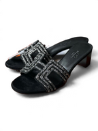 Crystal Buckle Mid-Heel Mules - Black - View 3