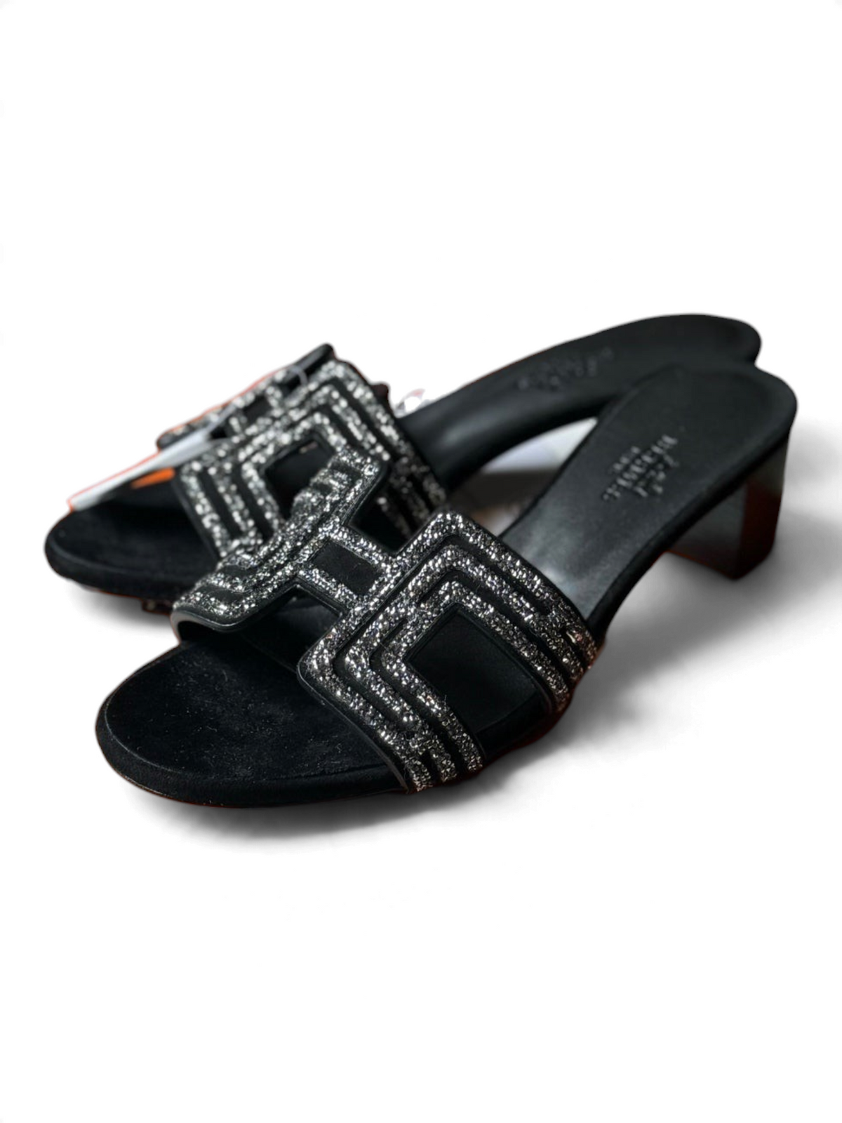 Crystal Buckle Mid-Heel Mules - Black - View 3