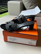 Crystal Buckle Mid-Heel Mules - Black - View 4