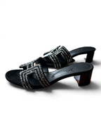 Crystal Buckle Mid-Heel Mules - Black - View 4