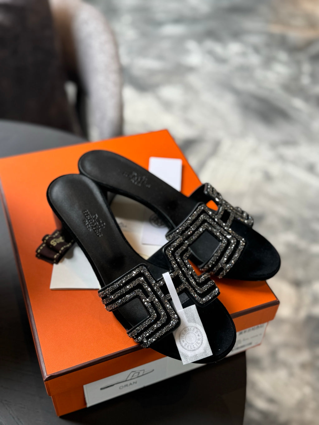 Crystal Buckle Mid-Heel Mules - Black - View 1
