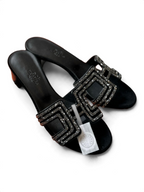 Crystal Buckle Mid-Heel Mules - Black - View 1