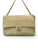 Quilted Suede Maxi Flap Shoulder Bag - View 1