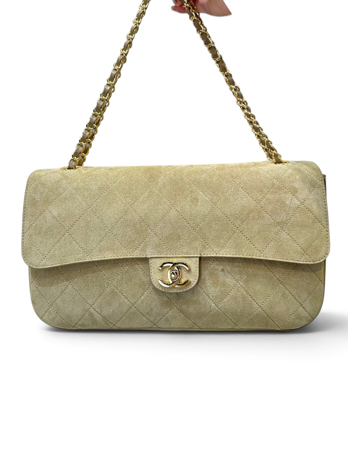Quilted Suede Maxi Flap Shoulder Bag - View 1