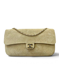 Quilted Suede Maxi Flap Shoulder Bag