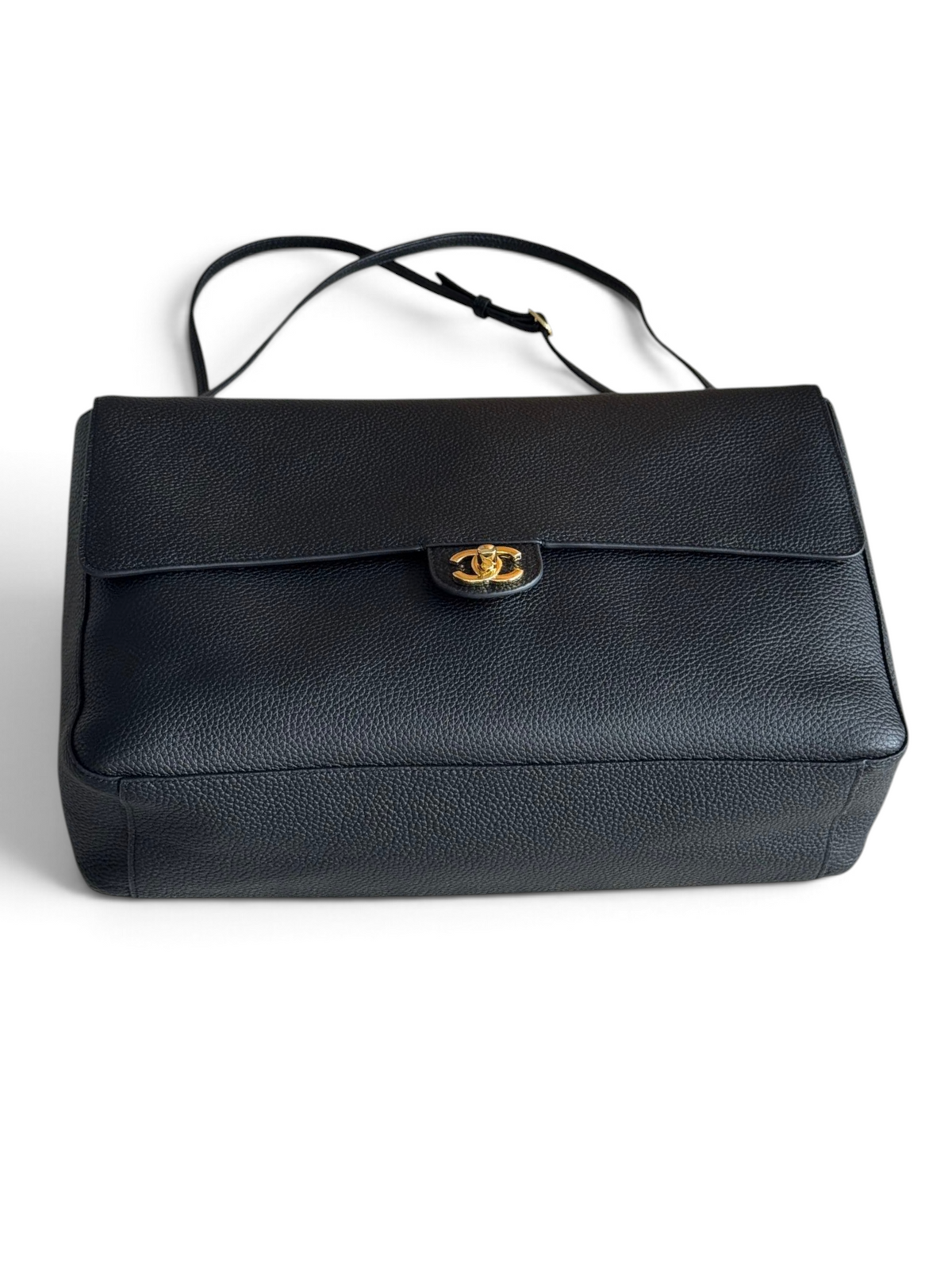 Chanel 26S CF Maxi Large Flap Bag in Black Grained Leather with Gold-Tone Hardware - Detail View 3