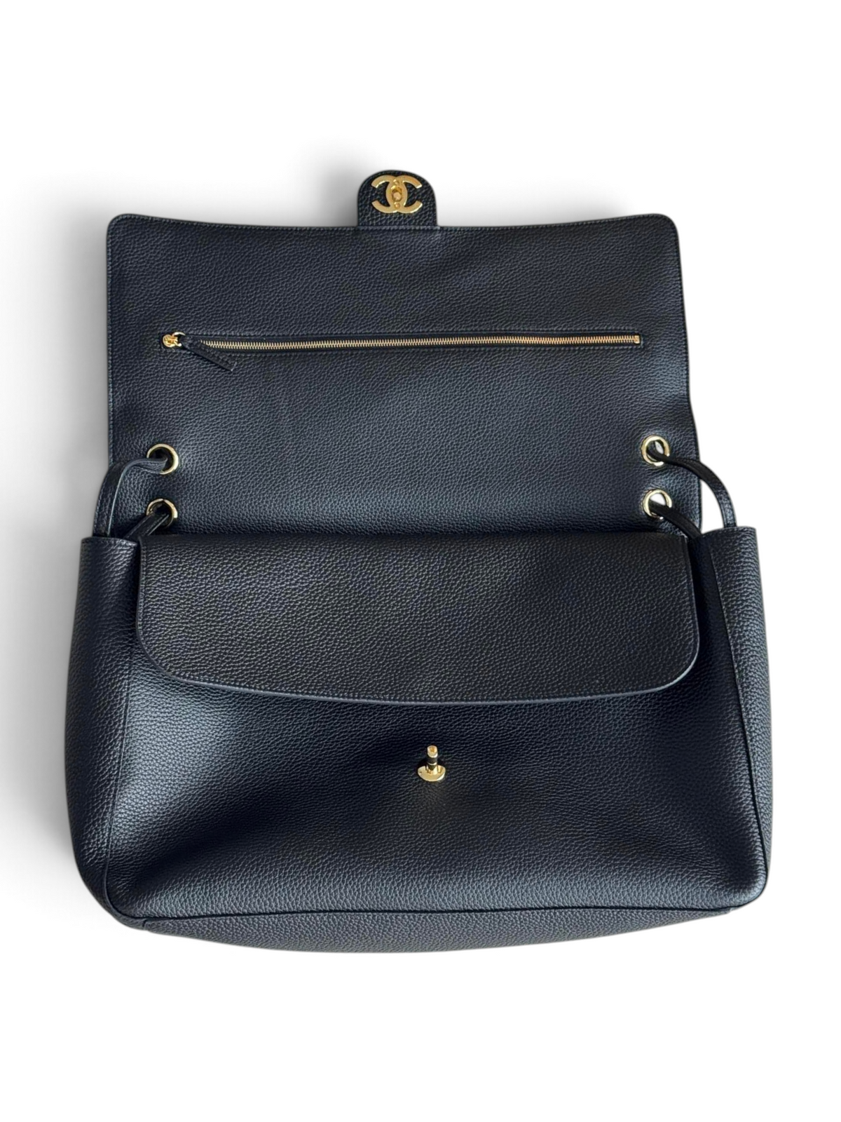 Chanel 26S CF Maxi Large Flap Bag in Black Grained Leather with Gold-Tone Hardware - Detail View 6