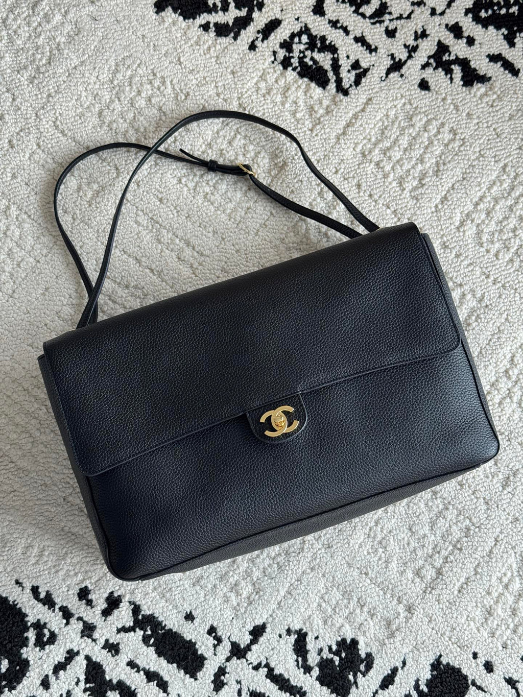 Chanel 26S CF Maxi Large Flap Bag in Black Grained Leather with Gold-Tone Hardware - Front View