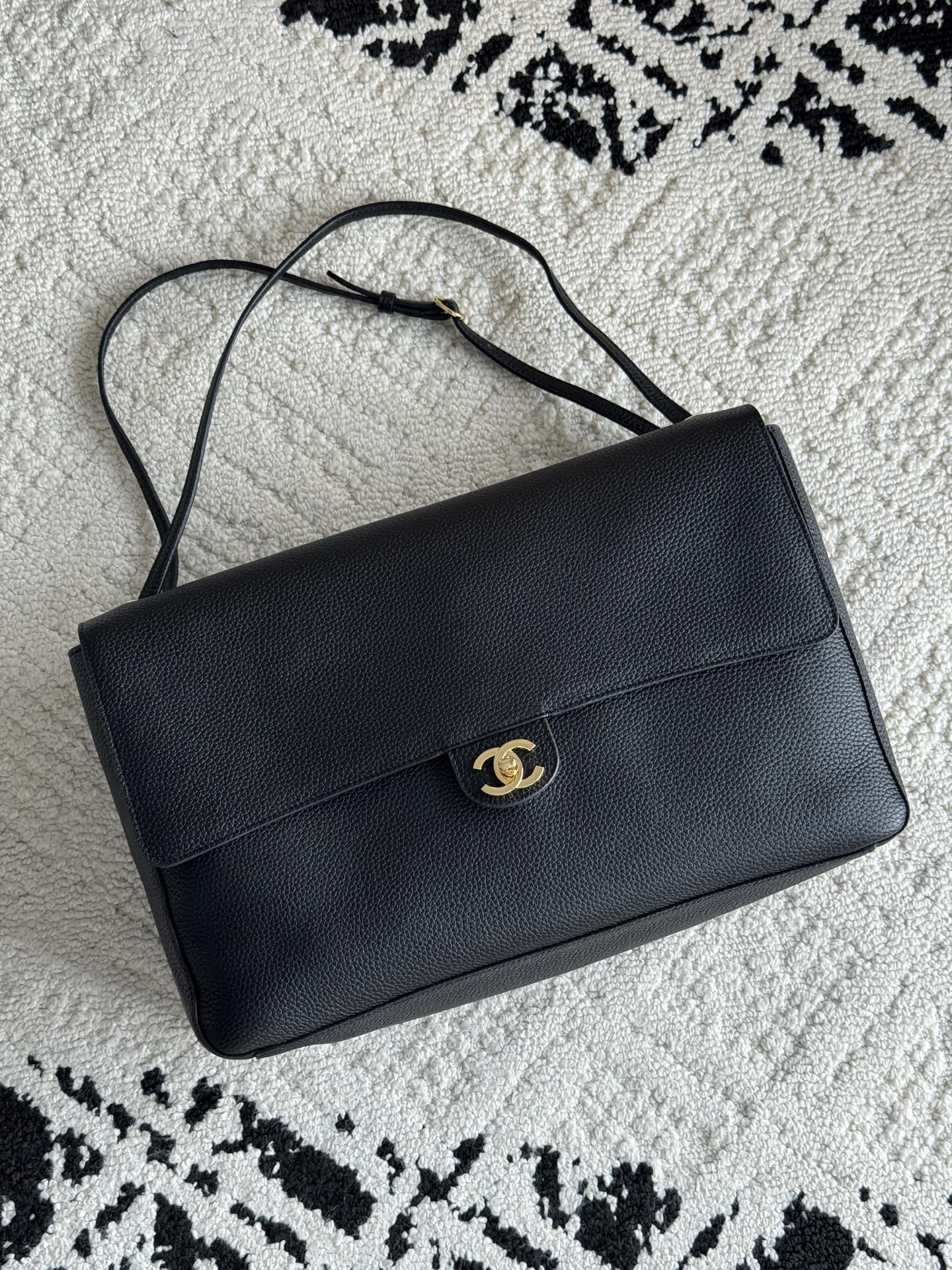 Chanel 26S CF Maxi Large Flap Bag in Black Grained Leather with Gold-Tone Hardware - Front View