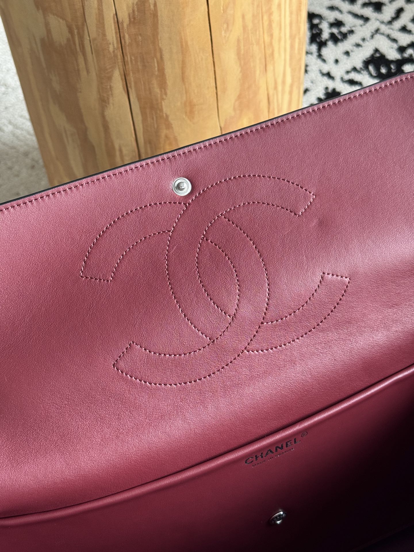 Chanel 26S CF Maxi Large Flap Bag in Black Grained Leather with Silver-Tone Hardware - Detail View 8