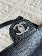 Chanel 26S CF Maxi Large Flap Bag in Black Grained Leather with Silver-Tone Hardware - Detail View 6