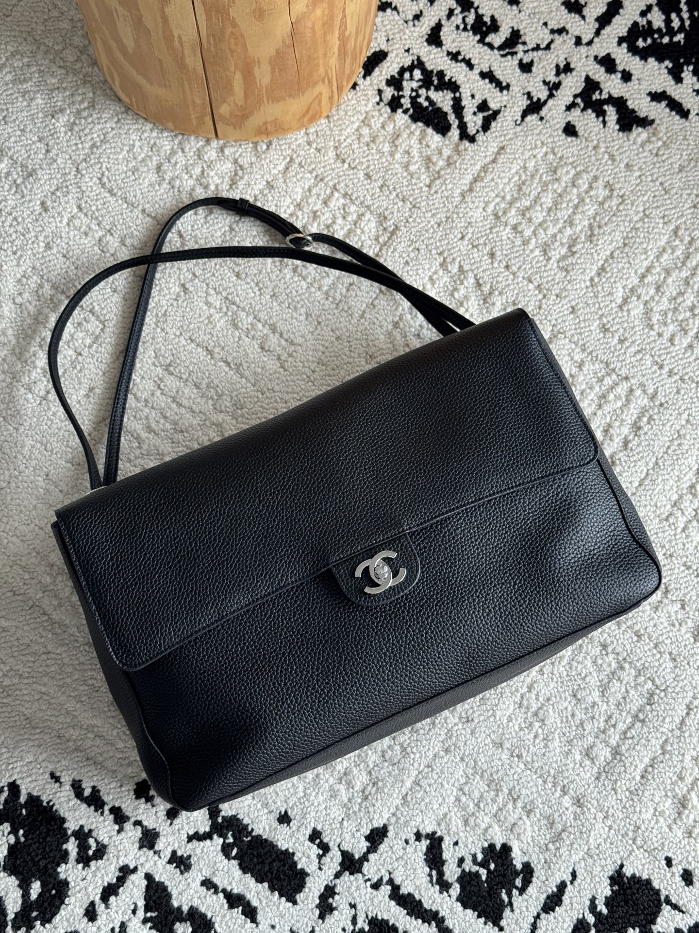 Chanel 26S CF Maxi Large Flap Bag in Black Grained Leather with Silver-Tone Hardware - Front View