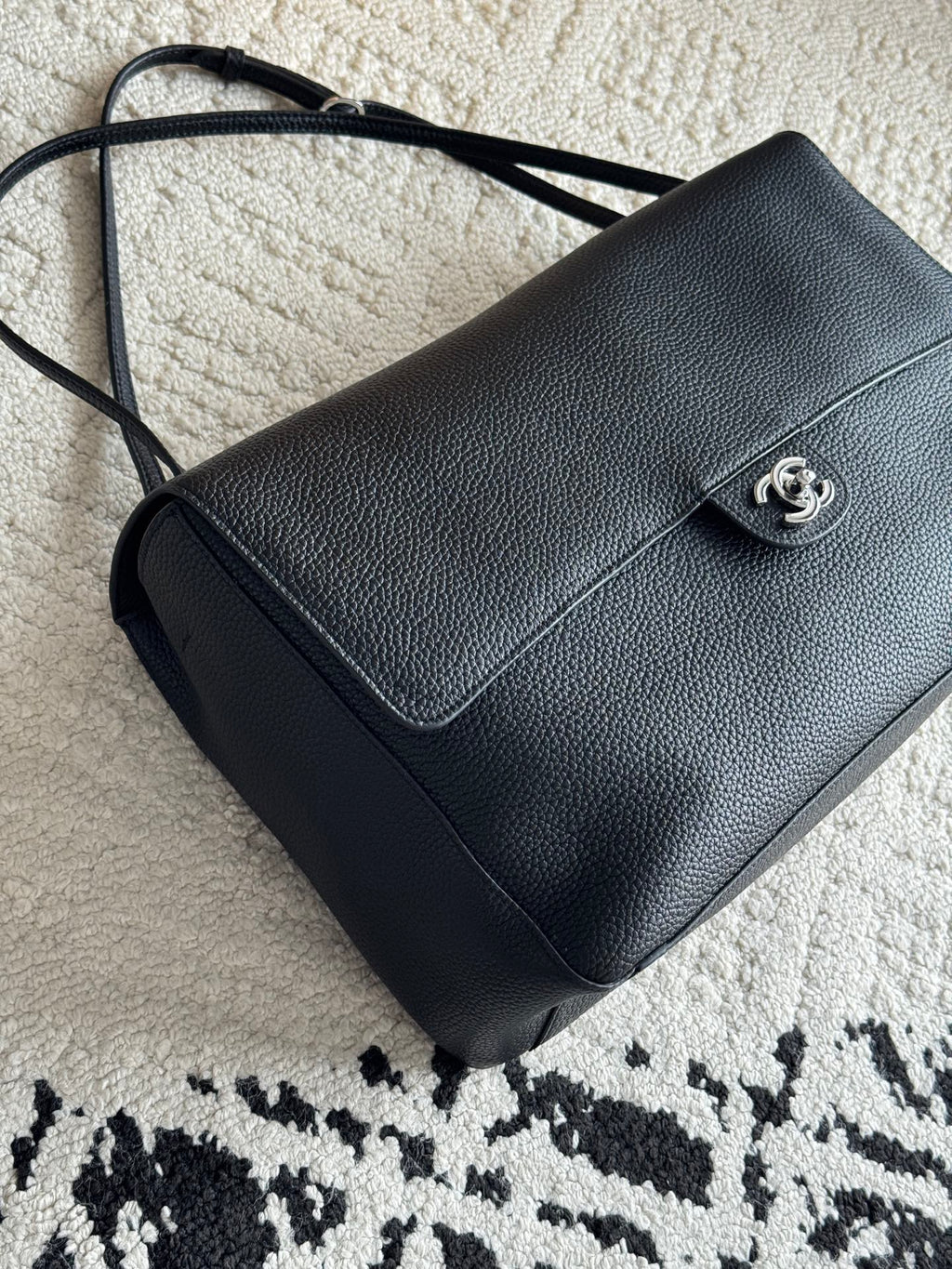 Chanel 26S CF Maxi Large Flap Bag in Black Grained Leather with Silver-Tone Hardware - Detail View 2