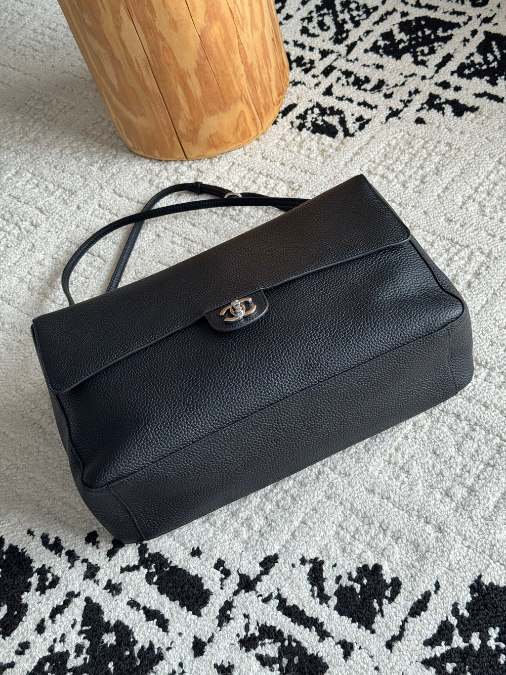 Chanel 26S CF Maxi Large Flap Bag in Black Grained Leather with Silver-Tone Hardware - Detail View 3