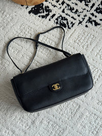 26S CF Maxi Small Flap Bag in Black Grained Leather with Gold-Tone Hardware