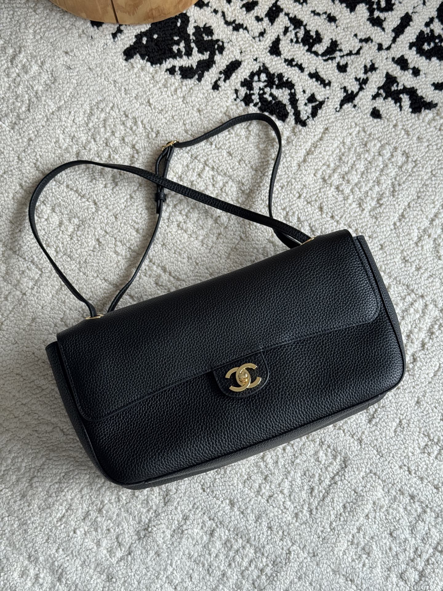Chanel 26S CF Maxi Small Flap Bag in Black Grained Leather with Gold-Tone Hardware - Front View