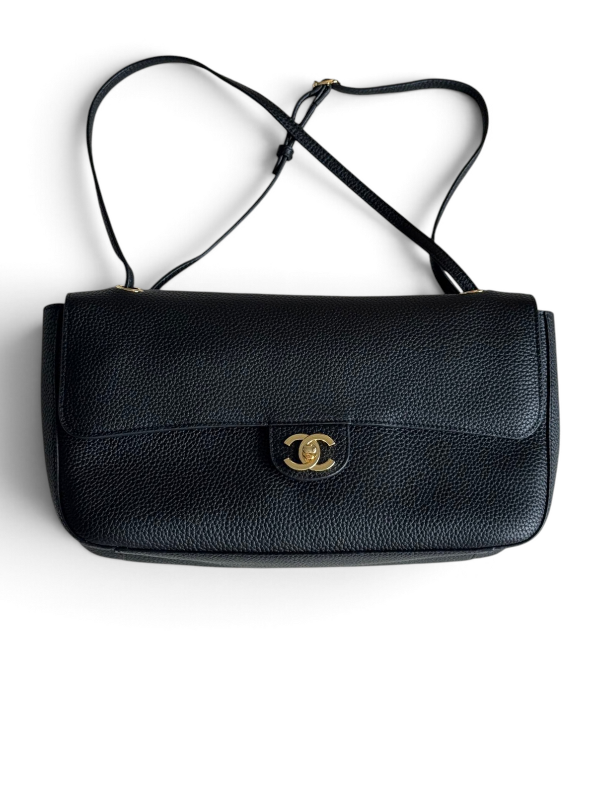 Chanel 26S CF Maxi Small Flap Bag in Black Grained Leather with Gold-Tone Hardware - Front View