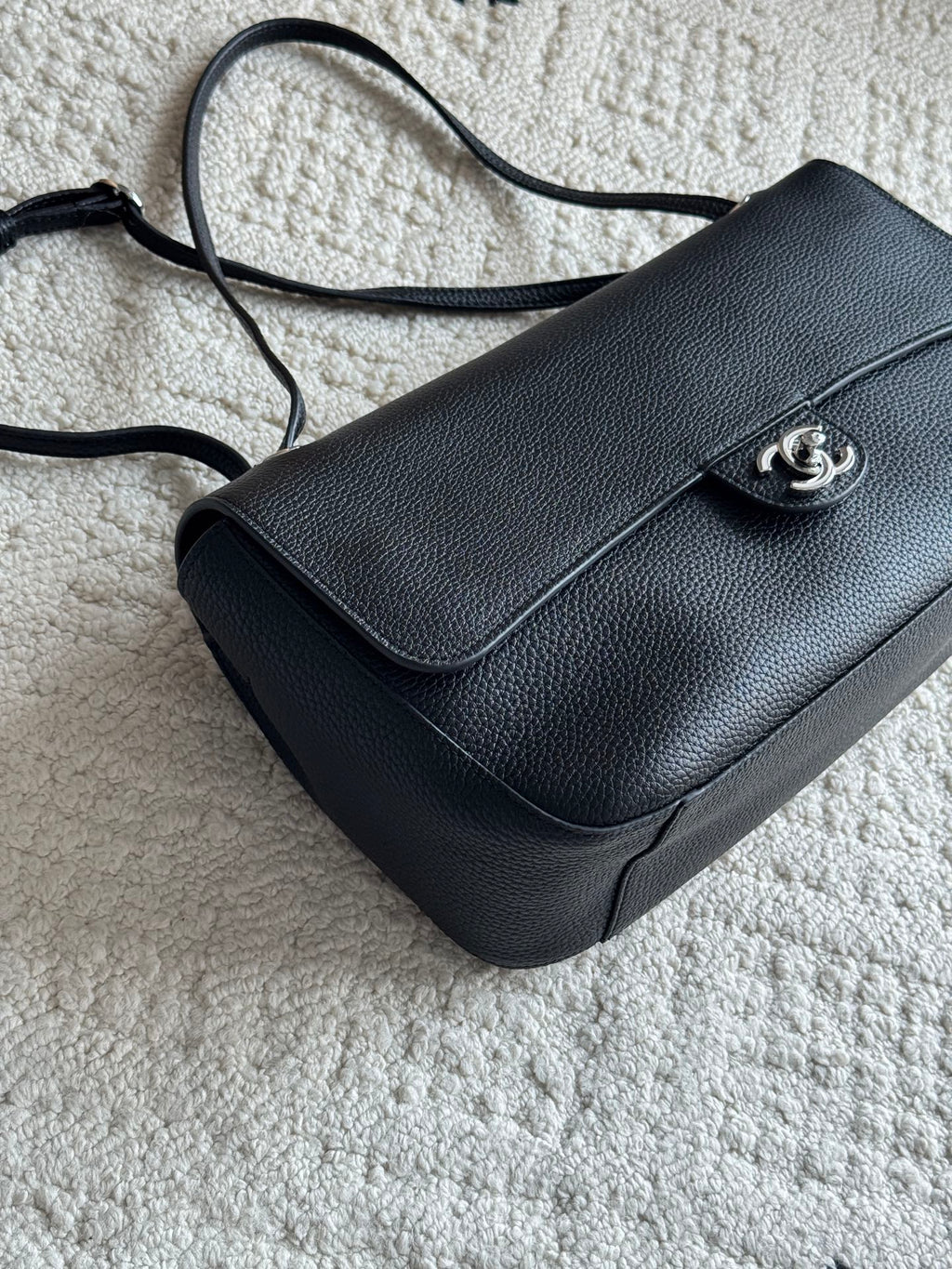 Chanel 26S CF Maxi Small Flap Bag in Black Grained Leather with Silver-Tone Hardware - Detail View 2