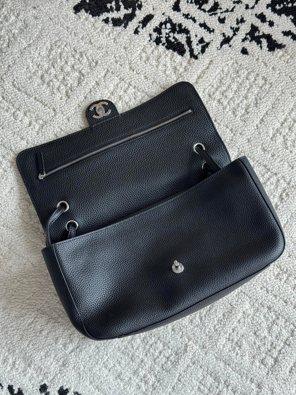 Chanel 26S CF Maxi Small Flap Bag in Black Grained Leather with Silver-Tone Hardware - Detail View 5