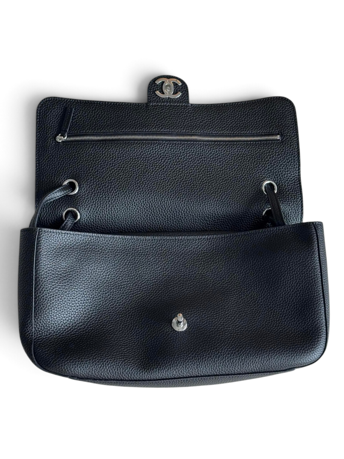 Chanel 26S CF Maxi Small Flap Bag in Black Grained Leather with Silver-Tone Hardware - Detail View 5
