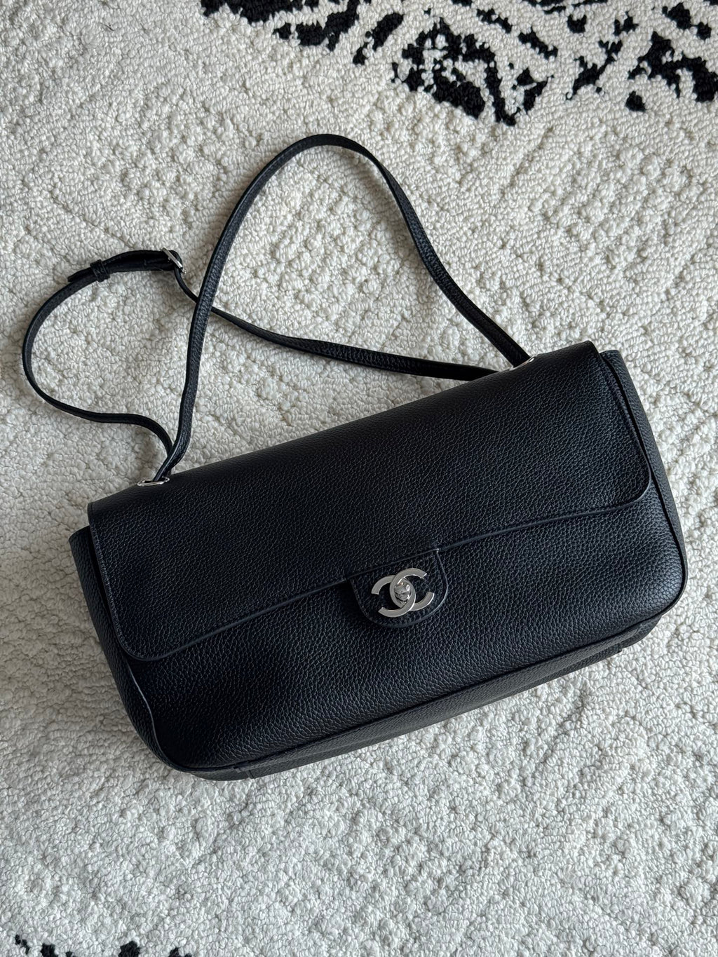 Chanel 26S CF Maxi Small Flap Bag in Black Grained Leather with Silver-Tone Hardware - Front View