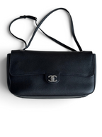 Chanel 26S CF Maxi Small Flap Bag in Black Grained Leather with Silver-Tone Hardware - Front View