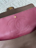 Chanel 26S CF Maxi Large Flap Bag in Taupe Grained Leather with Gold-Tone Hardware - Detail View 7