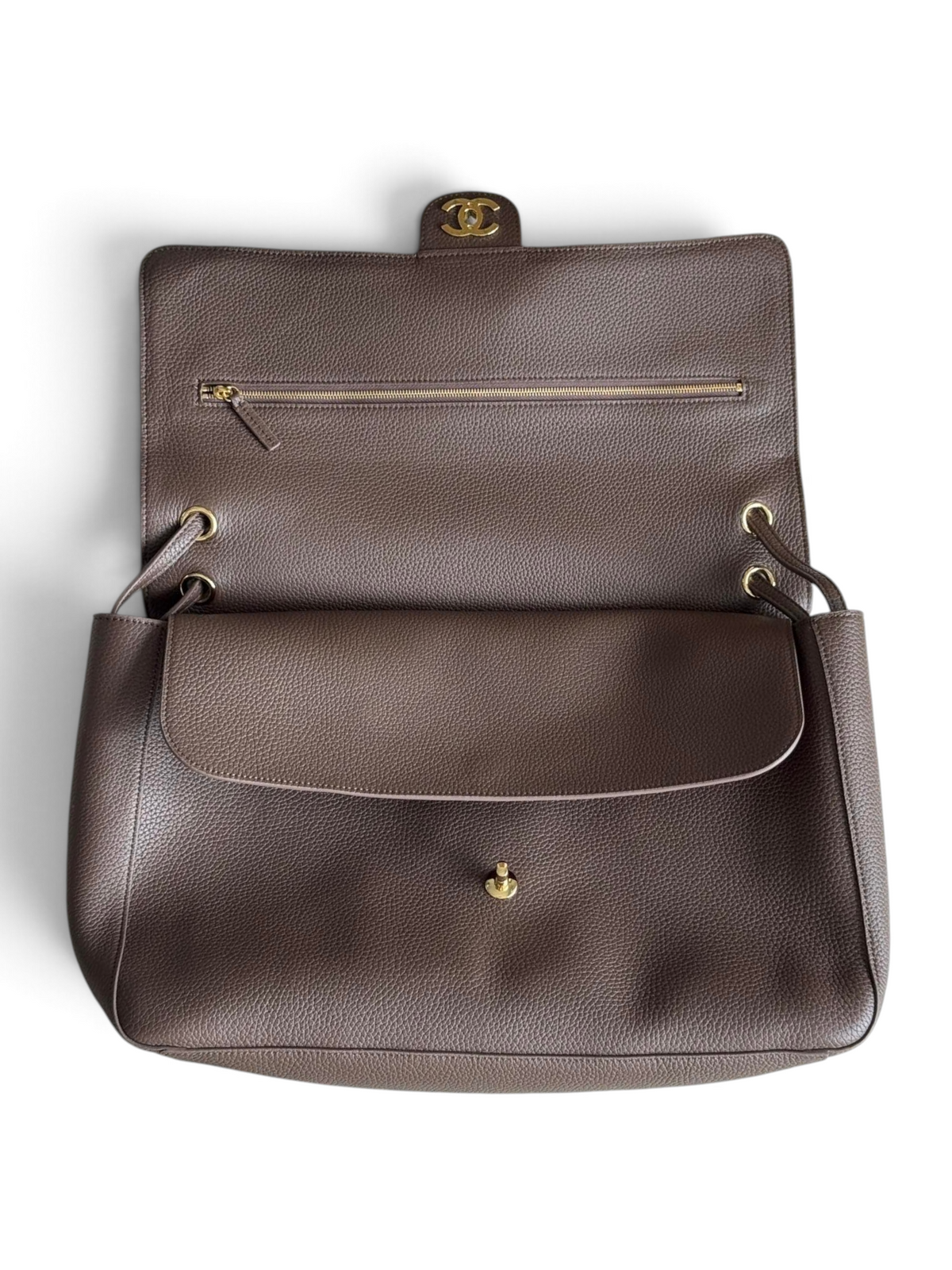 Chanel 26S CF Maxi Large Flap Bag in Taupe Grained Leather with Gold-Tone Hardware - Detail View 6