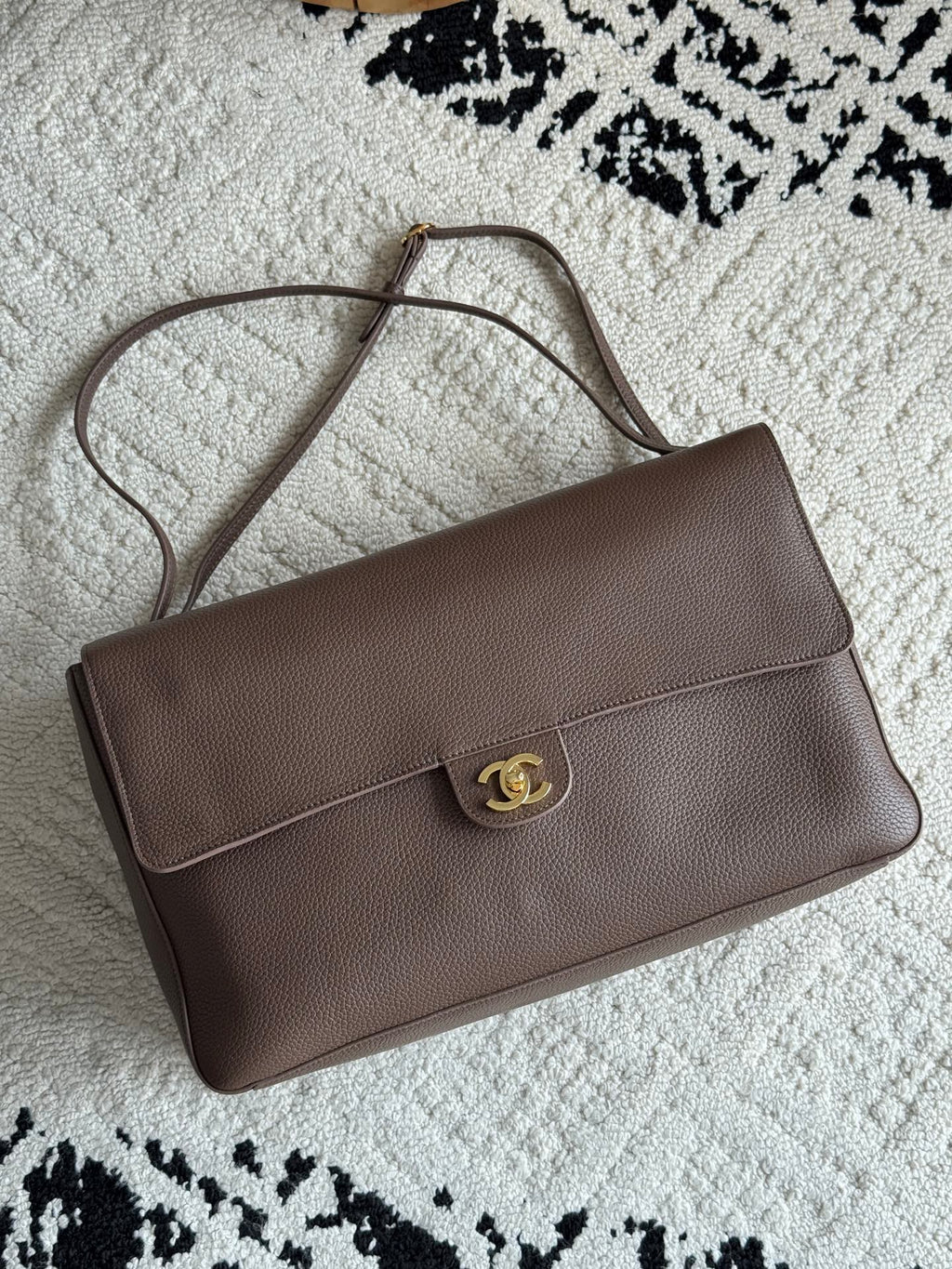 Chanel 26S CF Maxi Large Flap Bag in Taupe Grained Leather with Gold-Tone Hardware - Front View
