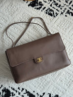 Chanel 26S CF Maxi Large Flap Bag in Taupe Grained Leather with Gold-Tone Hardware - Front View