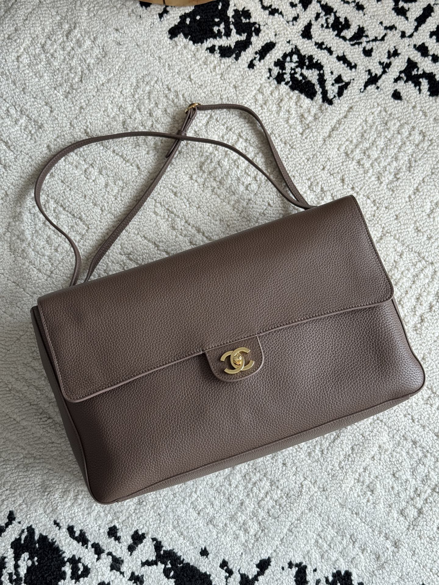 Chanel 26S CF Maxi Large Flap Bag in Taupe Grained Leather with Gold-Tone Hardware - Front View
