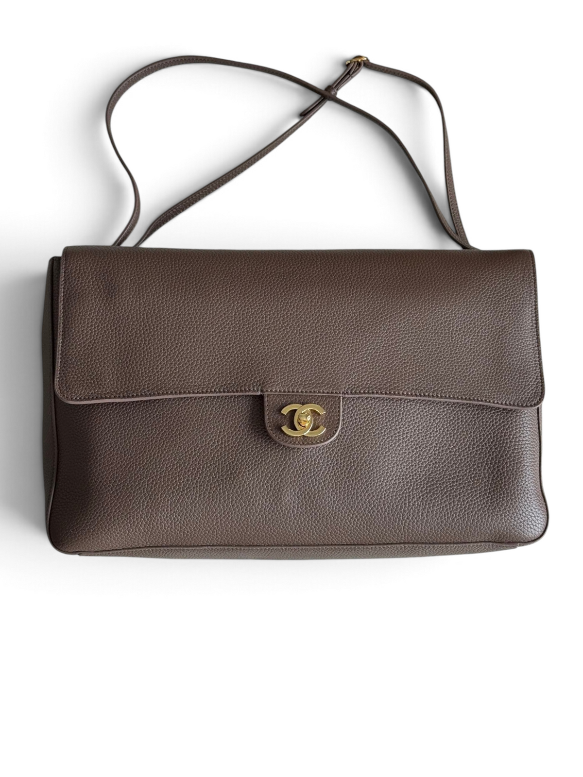 Chanel 26S CF Maxi Large Flap Bag in Taupe Grained Leather with Gold-Tone Hardware - Front View