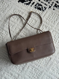 26S CF Maxi Small Flap Bag in Taupe Grained Leather with Gold-Tone Hardware