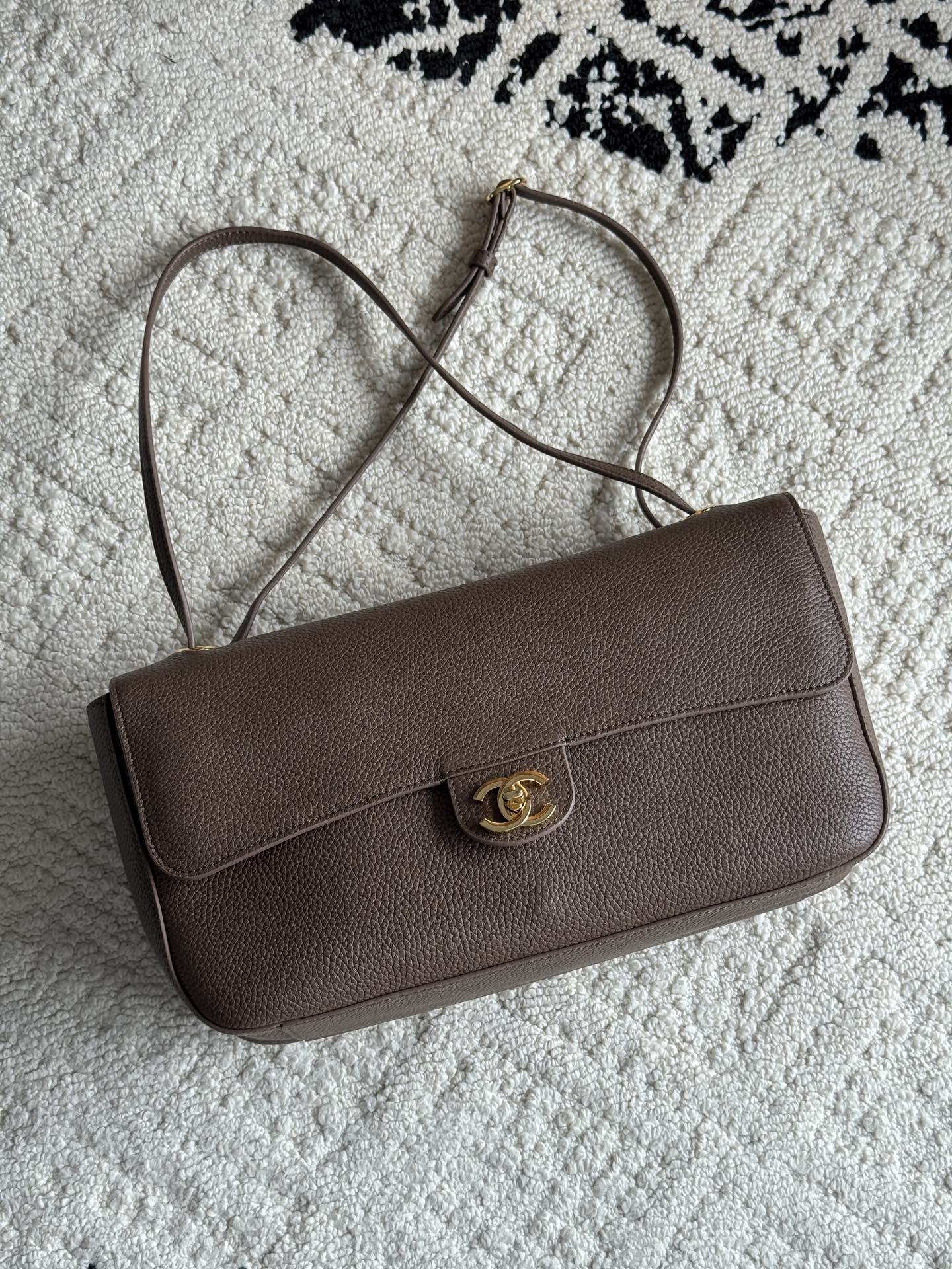 Chanel 26S CF Maxi Small Flap Bag in Taupe Grained Leather with Gold-Tone Hardware - Front View