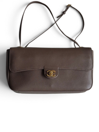 26S CF Maxi Small Flap Bag in Taupe Grained Leather with Gold-Tone Hardware