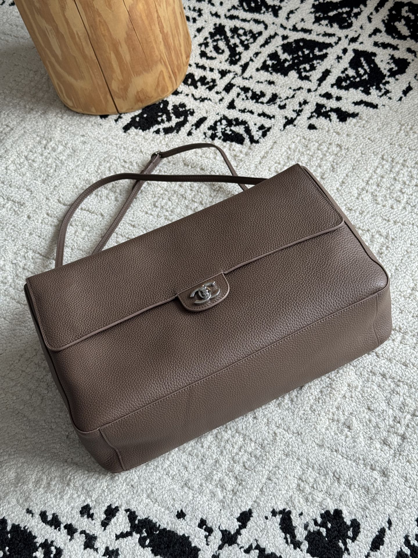 Chanel 26S CF Maxi Large Flap Bag in Taupe Grained Leather with Silver-Tone Hardware - Detail View 3