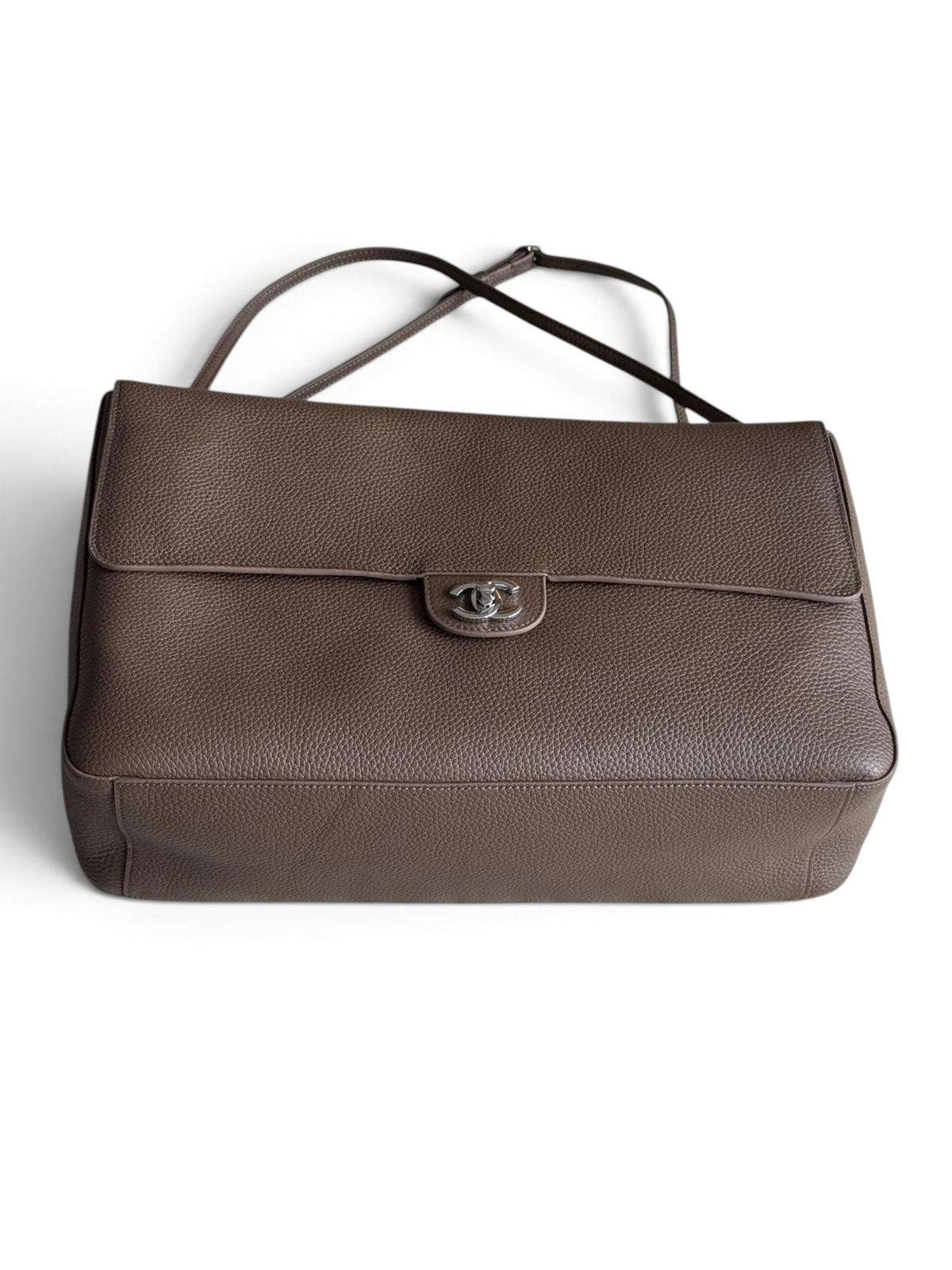 Chanel 26S CF Maxi Large Flap Bag in Taupe Grained Leather with Silver-Tone Hardware - Detail View 3